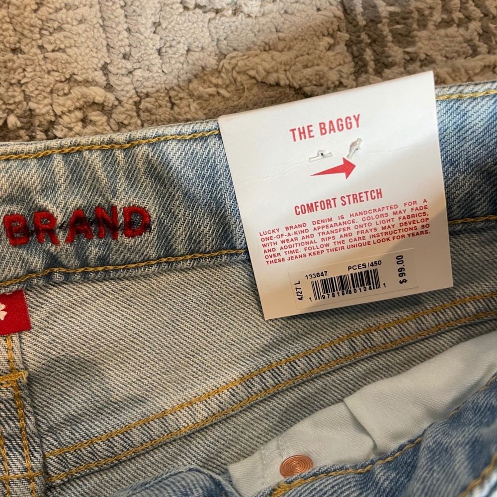 NEW Lucky Brand The Baggy Distressed Wide Leg Comfort Stretch Jeans Womens 4/27L - Picture 8 of 13